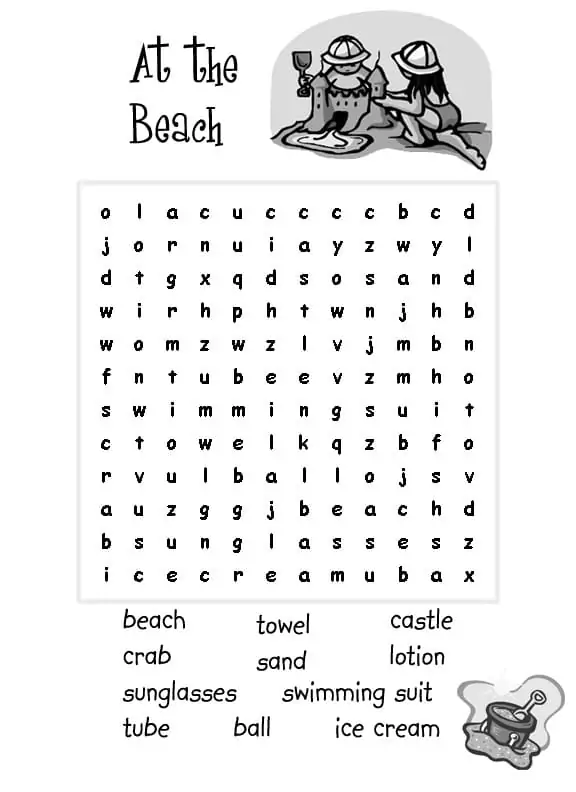 At the Beach Summer Word Search Puzzle