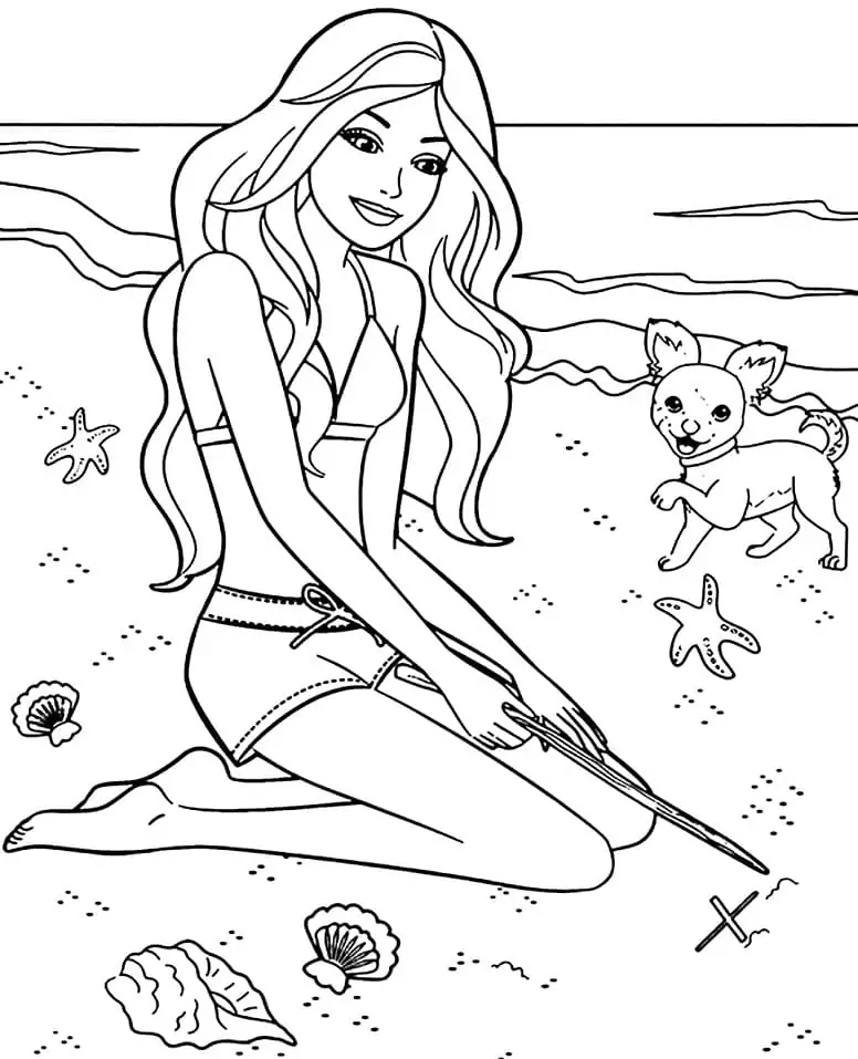 Barbie and Puppy at Beach