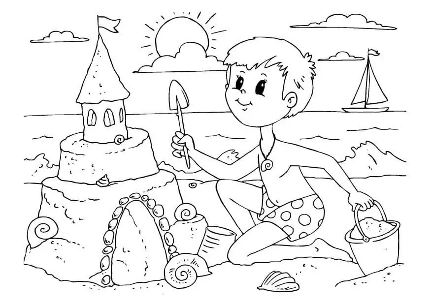Boy Building A Sand Castle