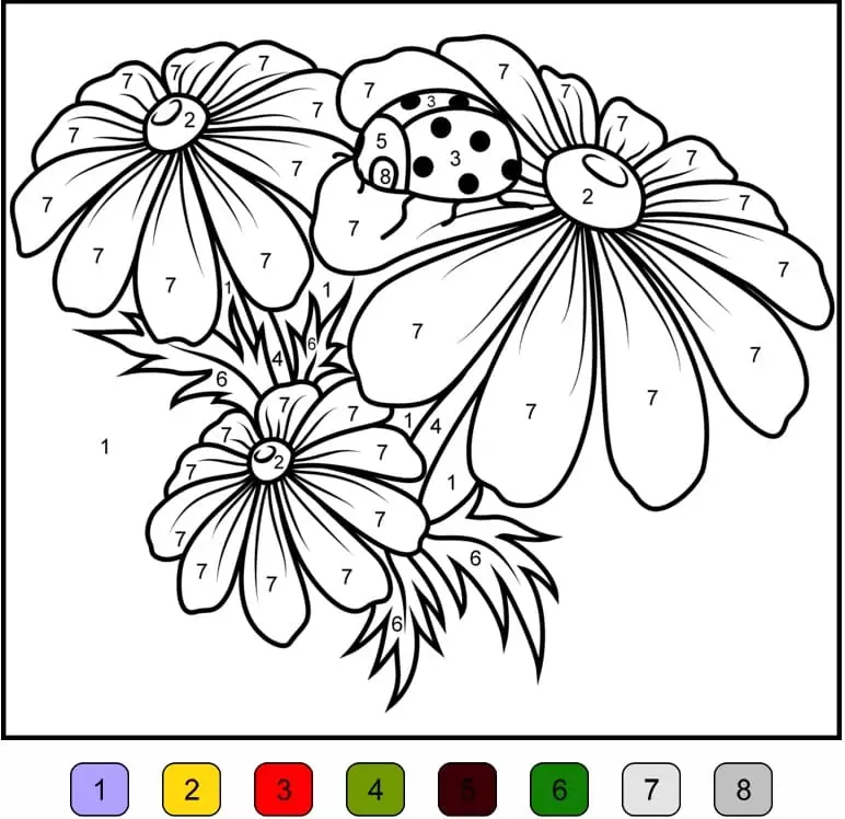 Flower Color by Number - Free Printable Coloring Pages for Kids