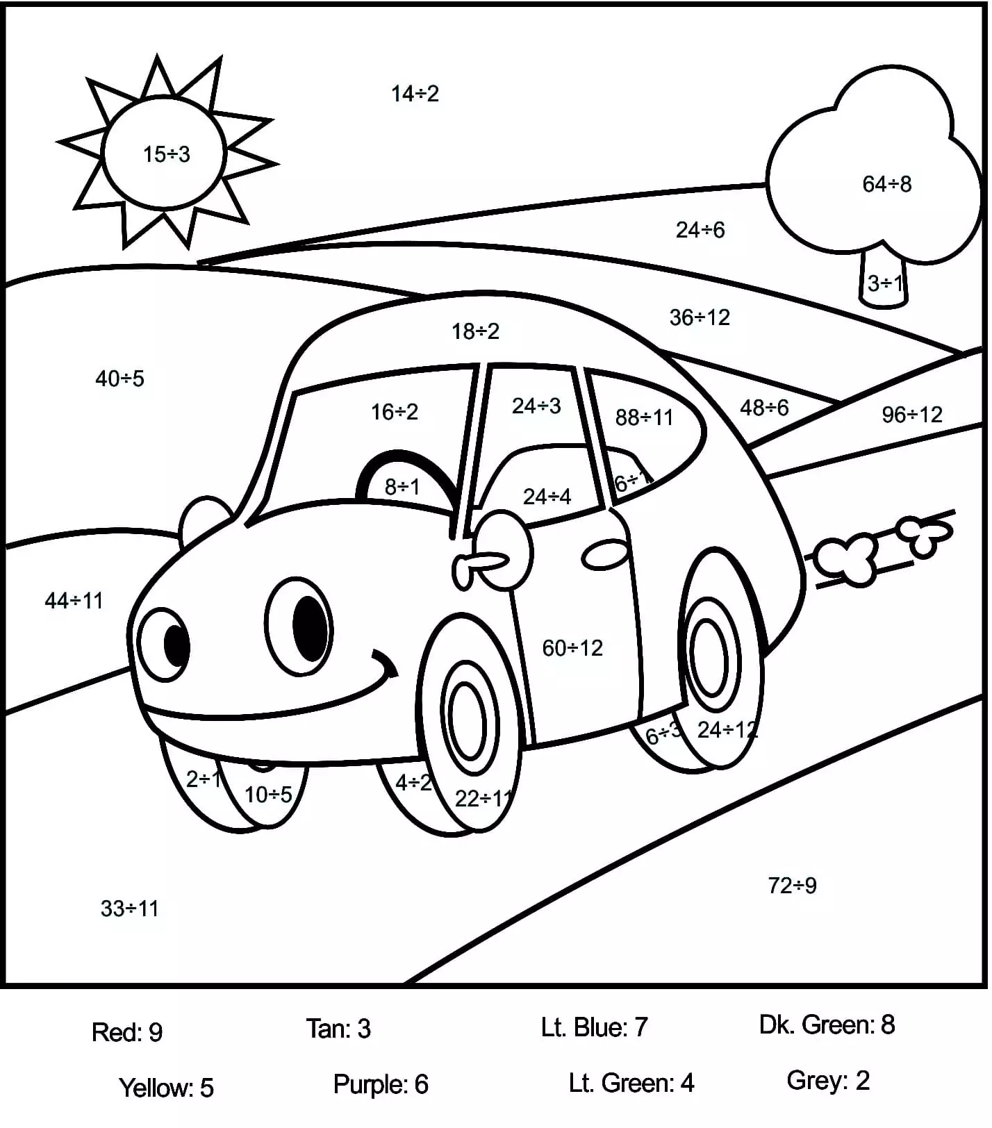 Cartoon Car Color by Number