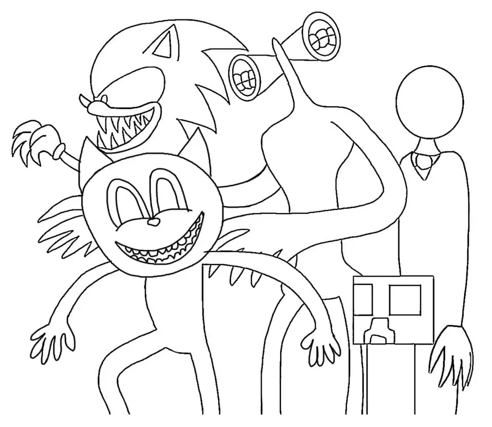 Cartoon Cat and Monsters