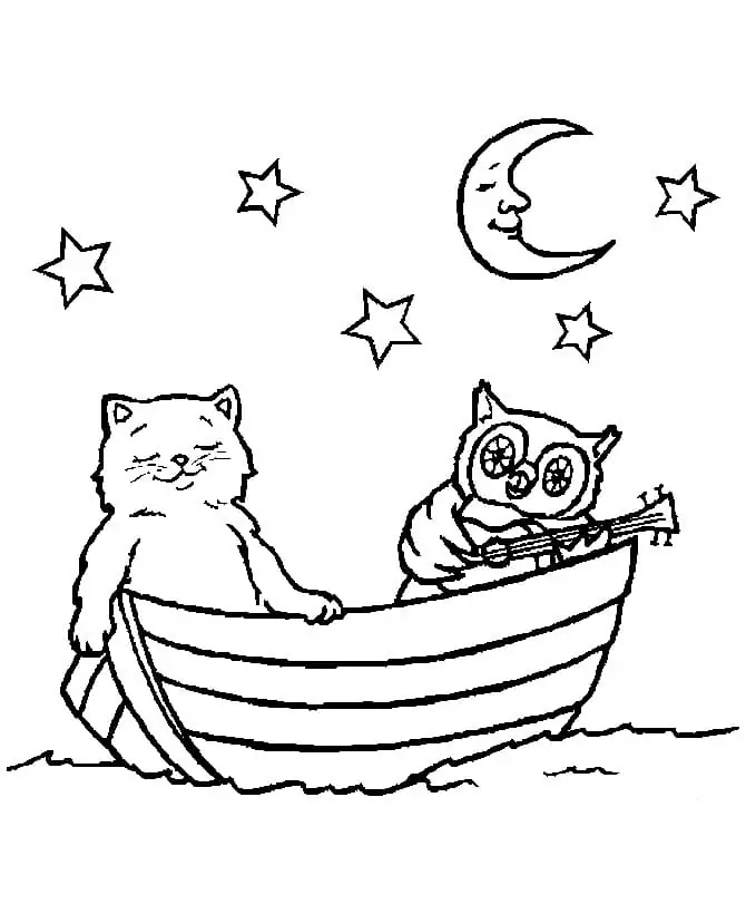 Cat and Owl on Boat
