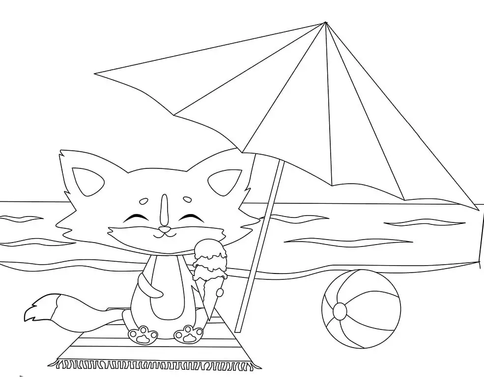 Cat on the Beach Coloring Page - Free Printable Coloring Pages for Kids