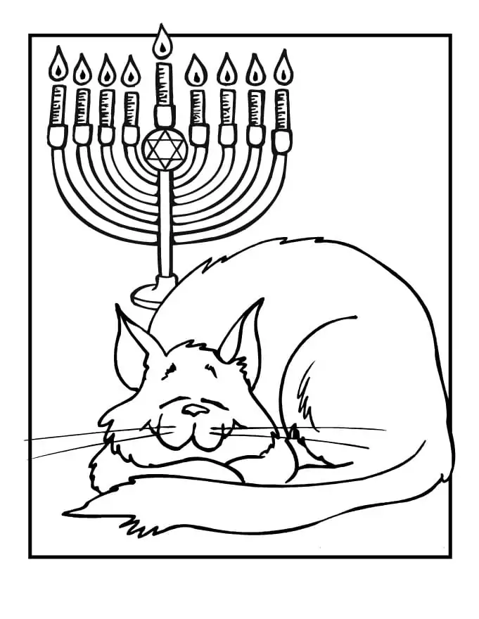Cat with Hanukkah Menorah