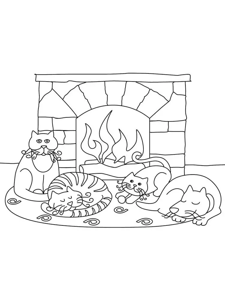 Cats and Fireplace