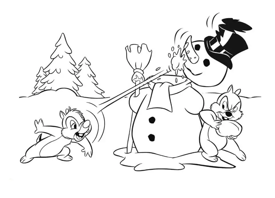 Chip And Dale with Snowman