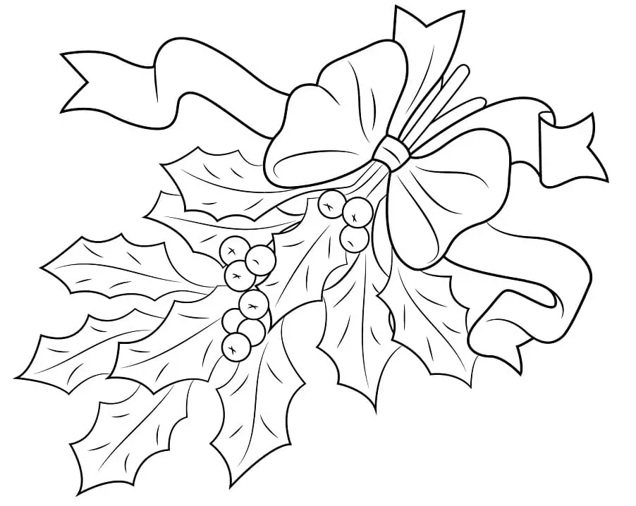 Christmas Holly with Bow Coloring Page - Free Printable Coloring Pages ...