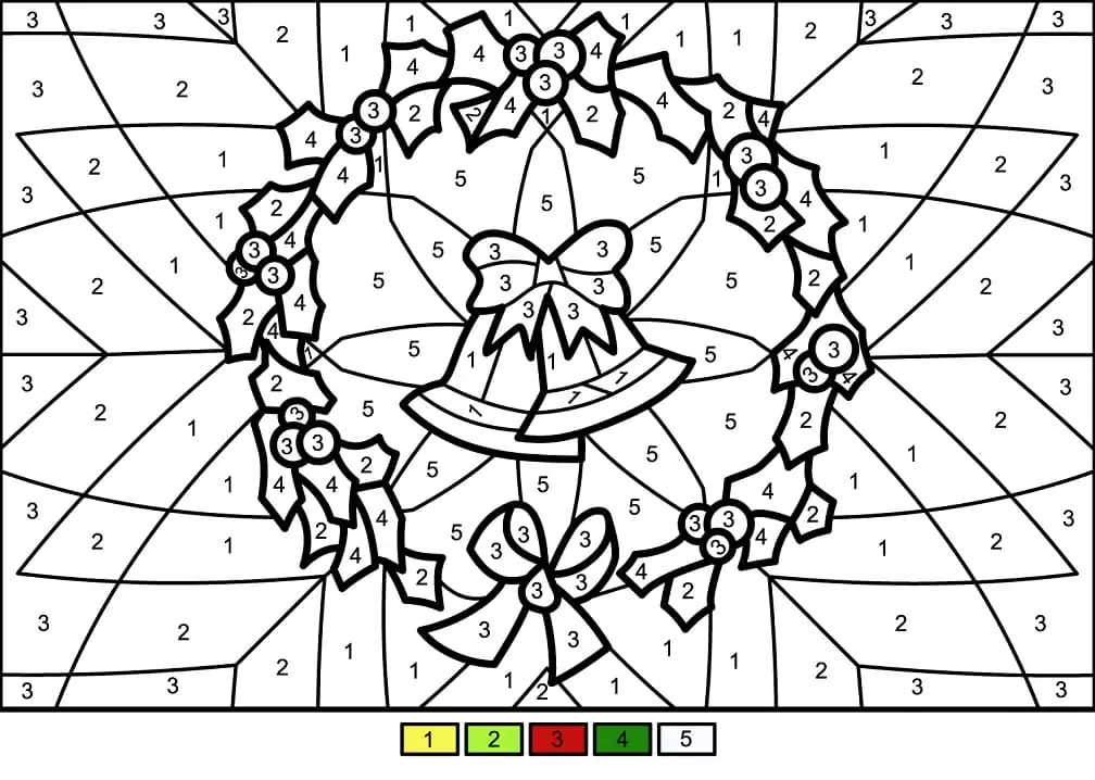 Christmas Wreath and Bells Color by Number