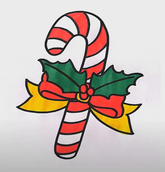 Colored Candy Cane Coloring Page