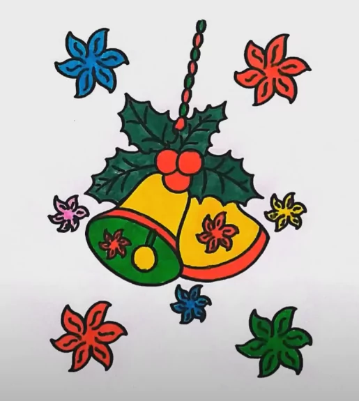 Colored Christmas Bell Coloring Page