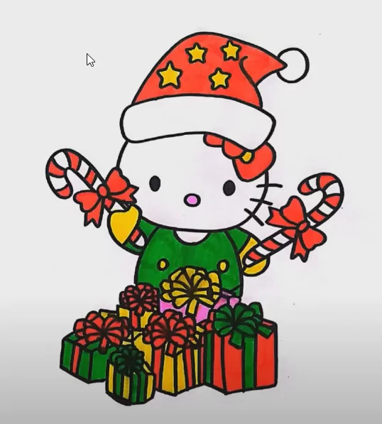 Colored Christmas Hello Kitty Coloring Page