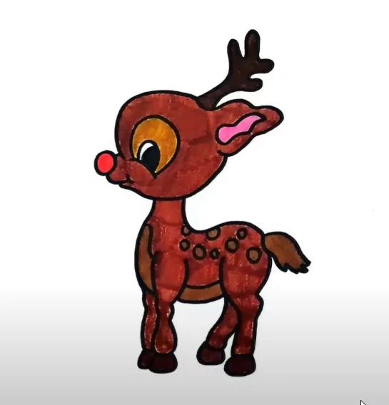 Colored Cute Rudolph Coloring Page