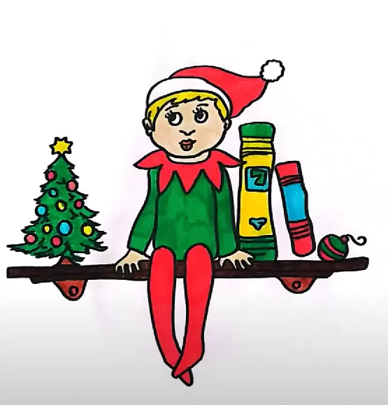 Colored Elf on the Shelf Coloring Page