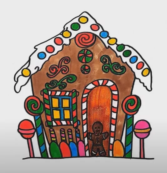 Colored Gingerbread House Coloring Page