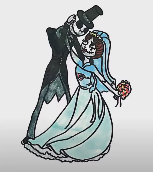 Colored Jack and Sally Coloring Page