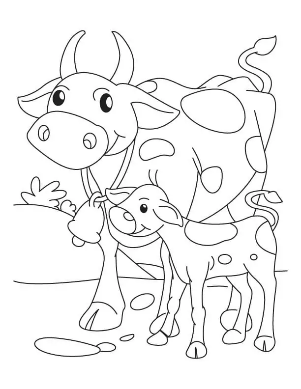 Cow and Calf Färbung Seite - Kostenlose druckbare Malvorlagen für Kinder