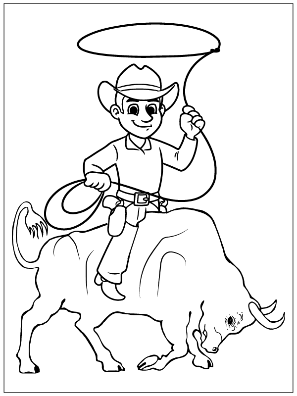 Cowboy Roping ein Ochse Färbung Seite