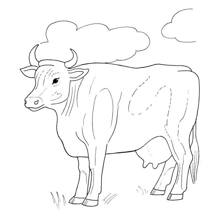 Cow with Clouds Färbung Seite - Kostenlose druckbare Malvorlagen für Kinder