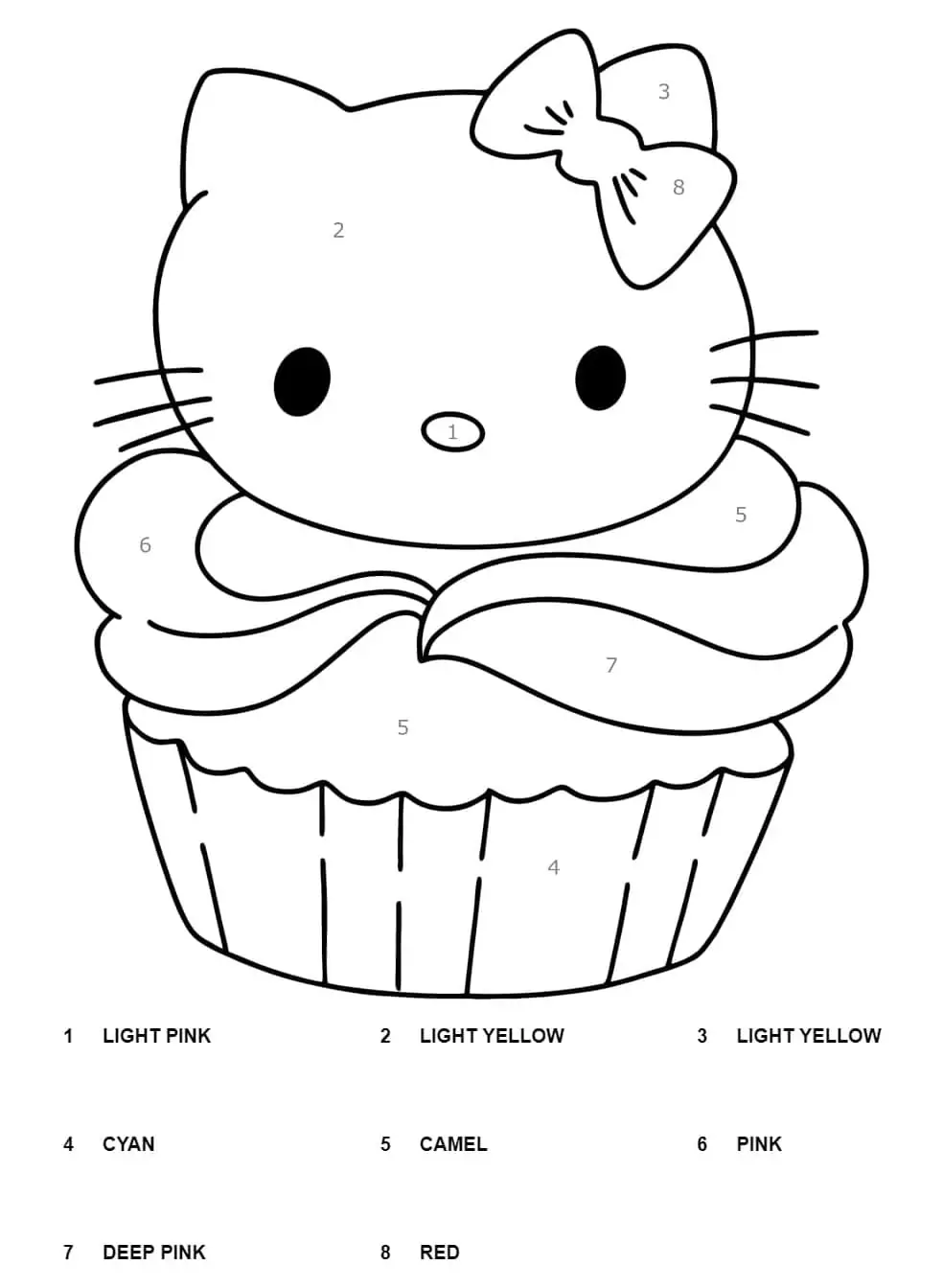 Cupcake Hello Kitty Color By Number