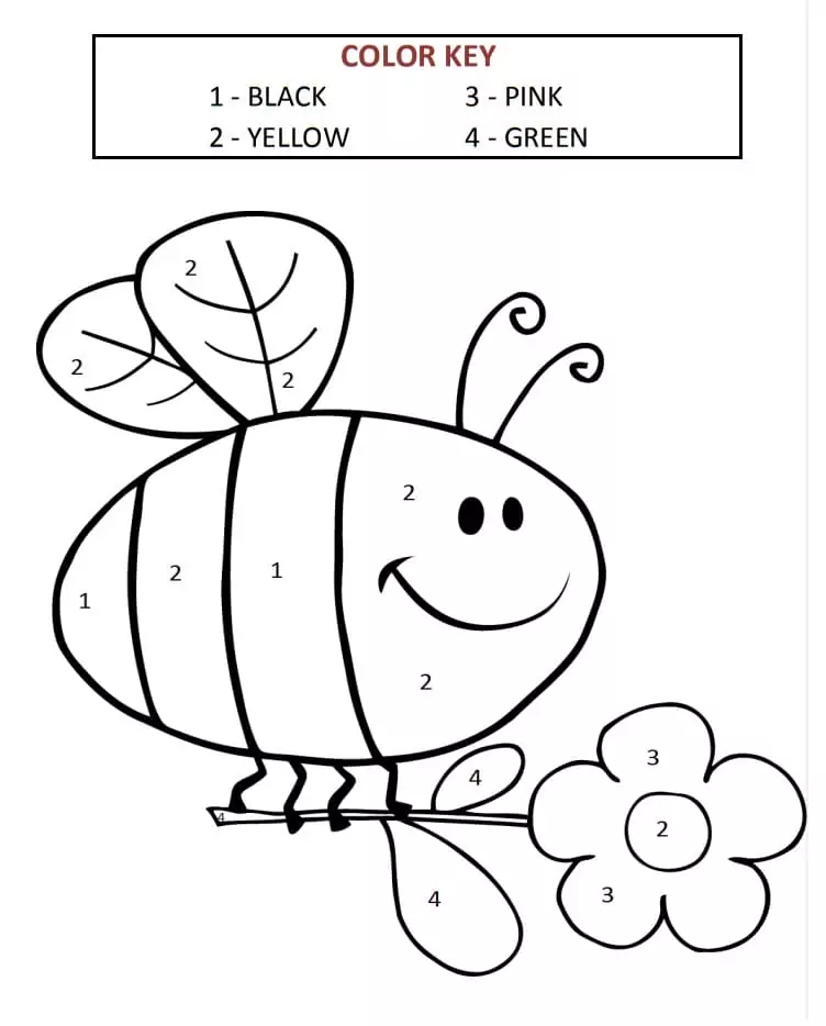 Cute Bee for Kindergarten Color by Number