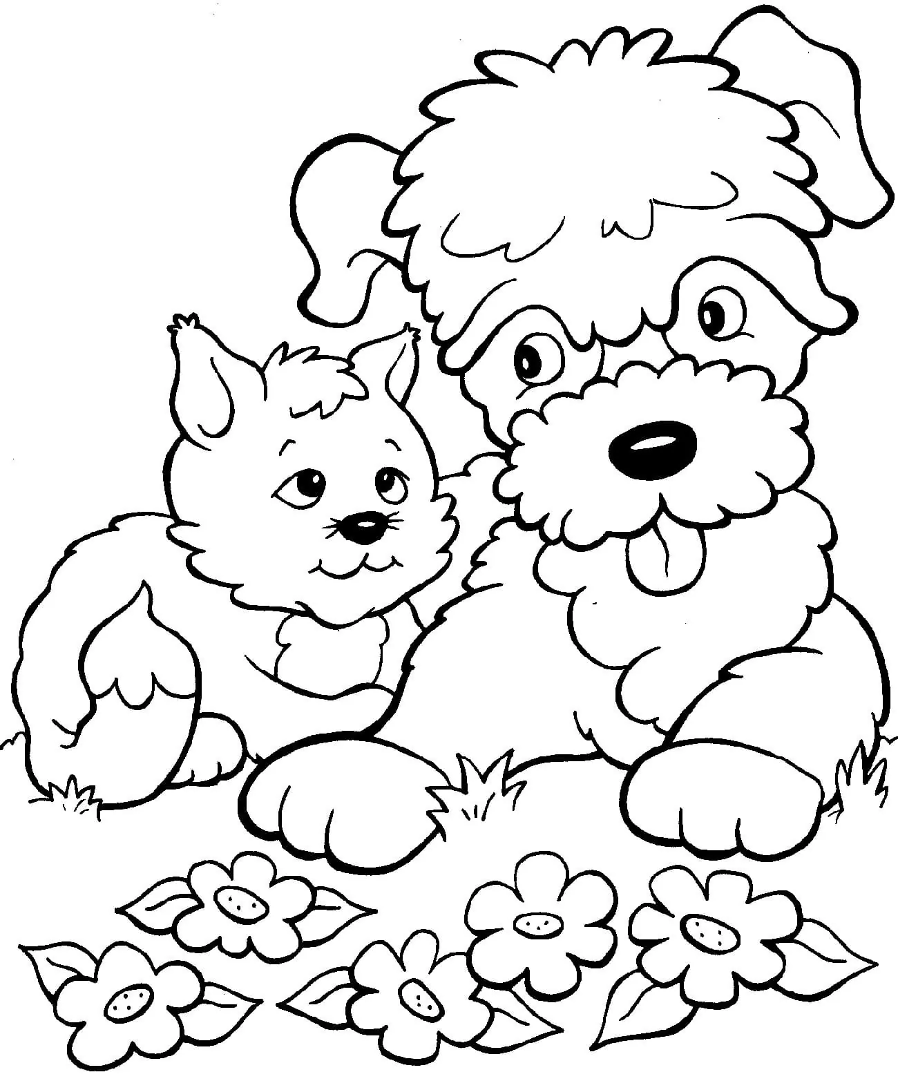 Friendly Dog and Cat Coloring Page - Free Printable Coloring Pages for Kids