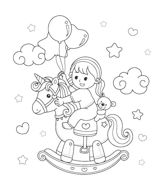 Cute Girl and Rocking Horse