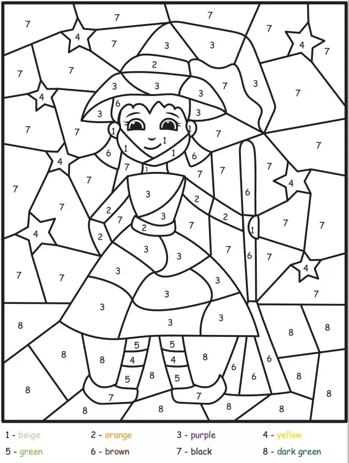 Cute Halloween Witch Color by Number Coloring Page - Free Printable ...