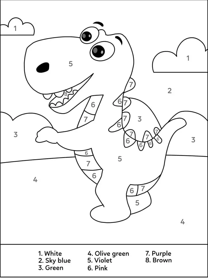 Dinosaur Color by Number - Free Printable Coloring Pages for Kids