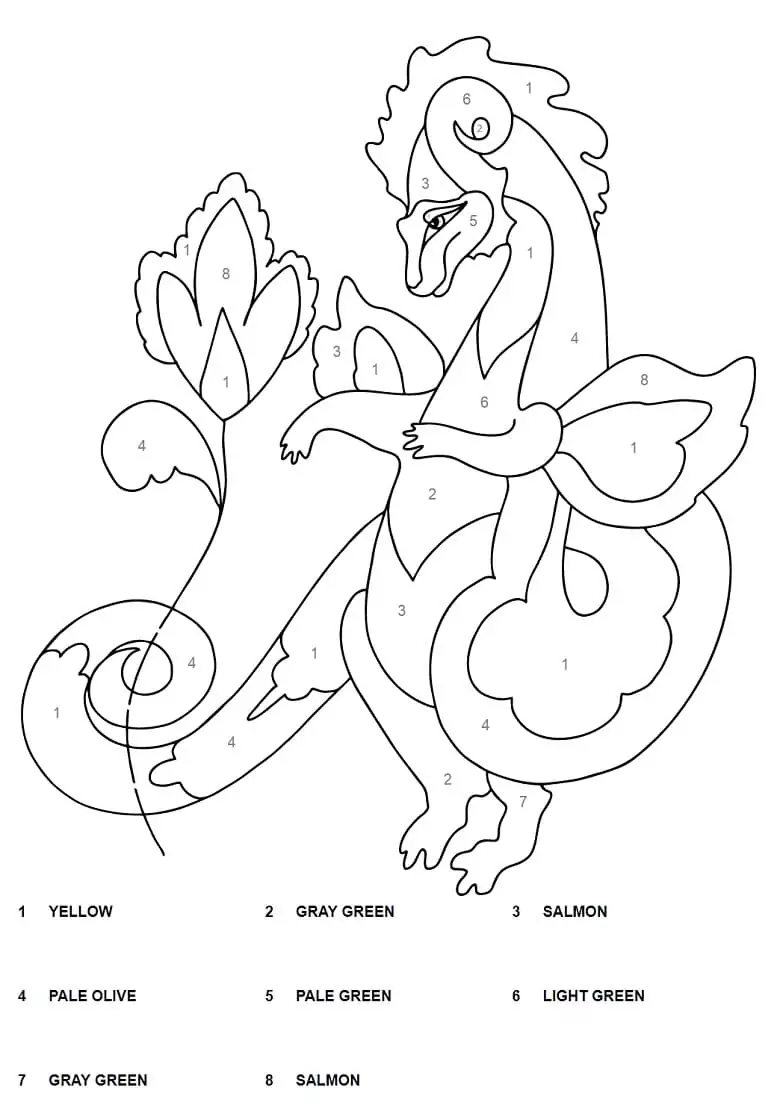 Dragon and Flower Color by Number