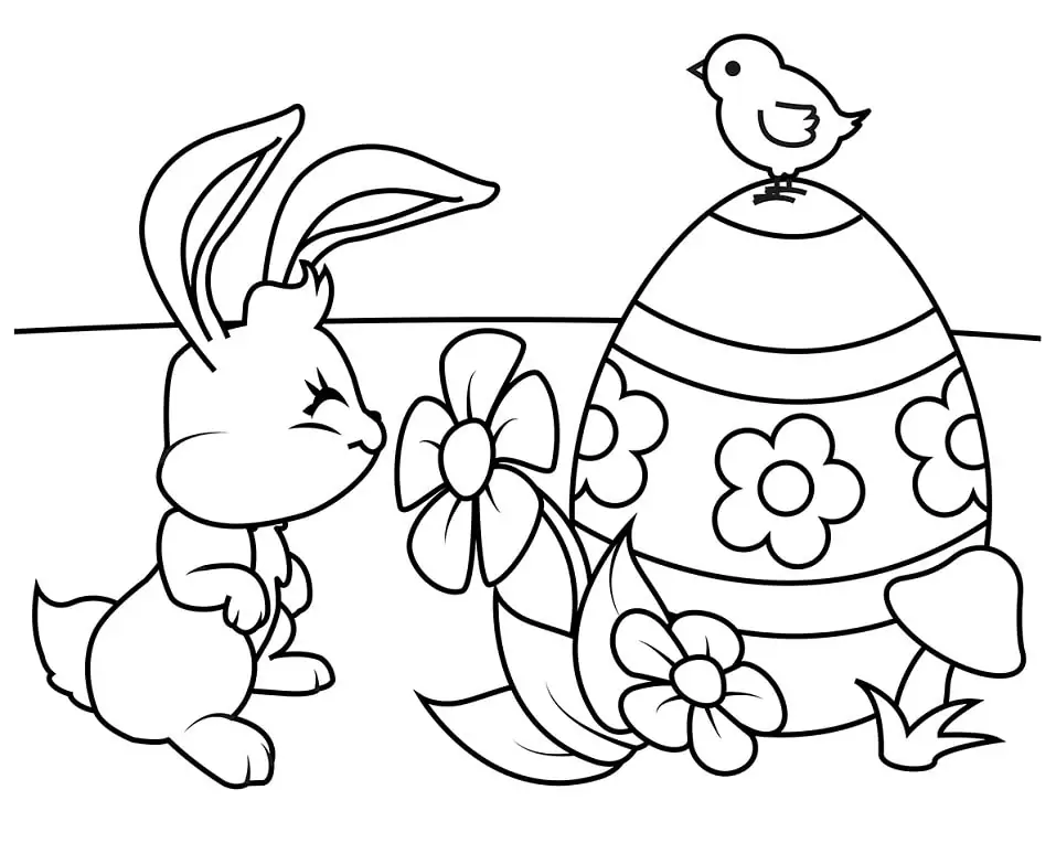 Easter Rabbit with Flowers