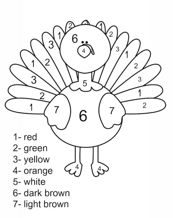 Easy Turkey Thanksgiving Color by Number