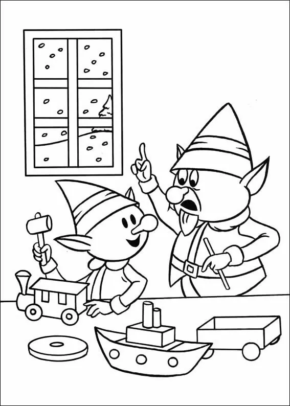 Elves from Rudolph 1 coloring page