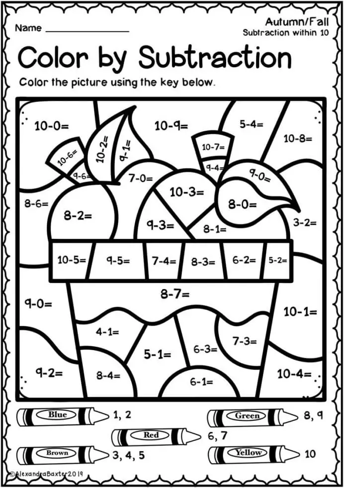 Subtraction Color By Number - Free Printable Coloring Pages for Kids
