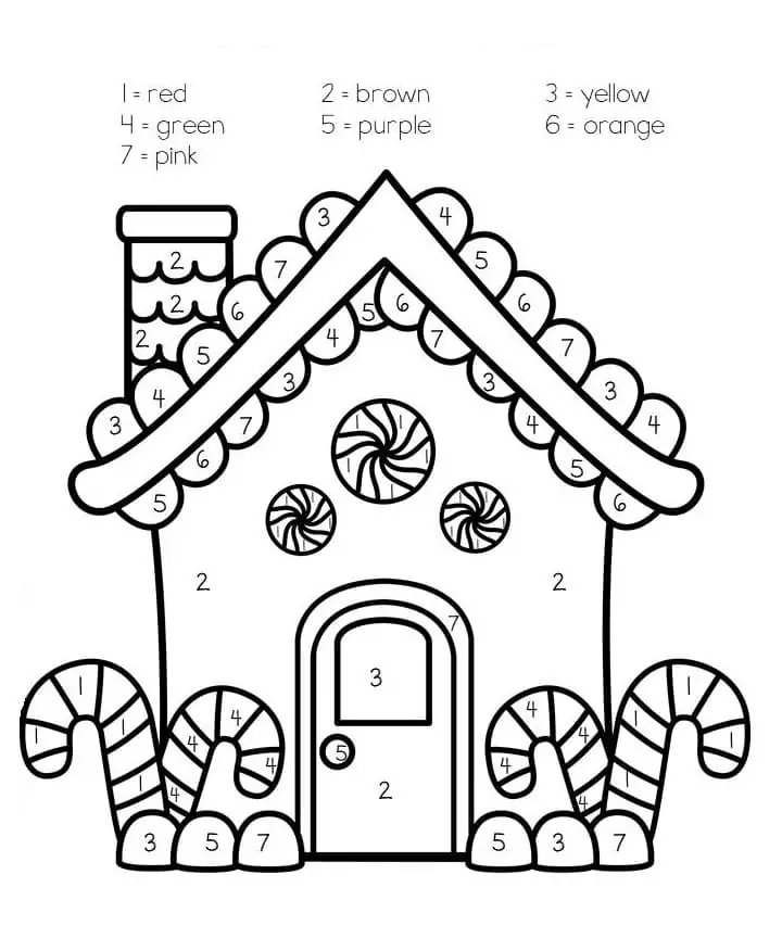 Gingerbread House Color by Number Worksheet Coloring Page - Free ...