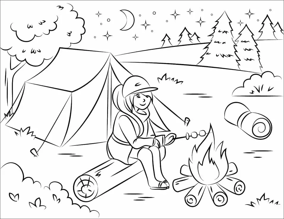Girl Camping Coloring Page - Free Printable Coloring Pages for Kids