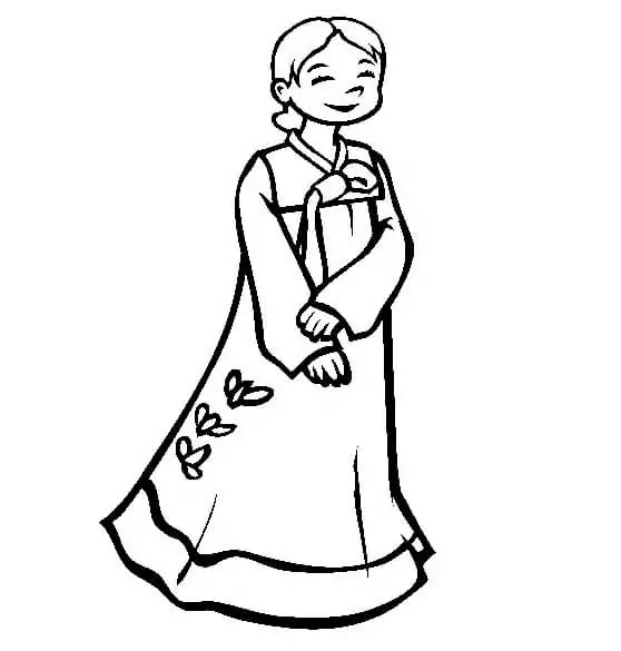 Girl in Hanbok Coloring Page - Free Printable Coloring Pages for Kids