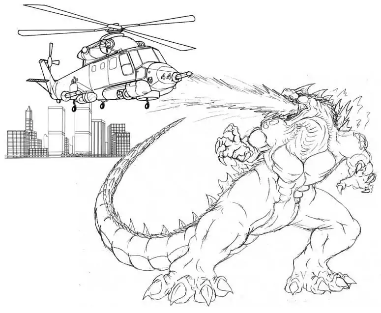 Godzilla Attacks Helicopter