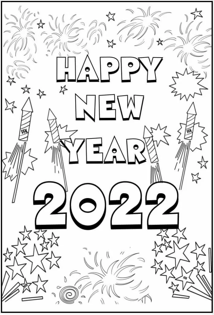 Happy New Year 2022 with Fireworks Coloring Page - Free Printable ...