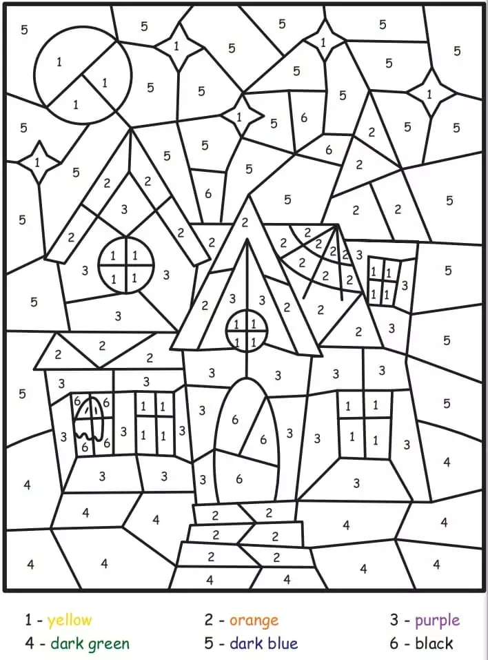 Haunted House Color by Number Coloring Page - Free Printable Coloring ...