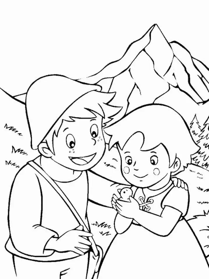 Heidi and Alpöhi Coloring Page - Free Printable Coloring Pages for Kids