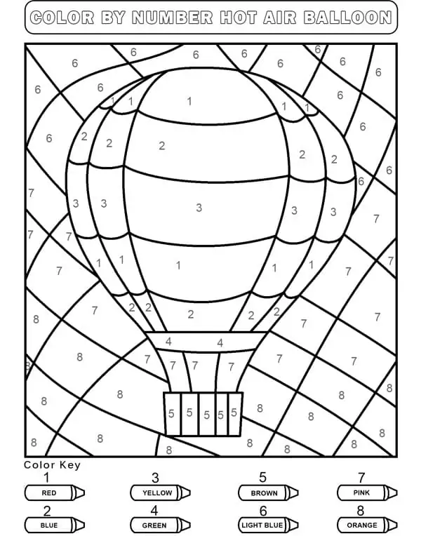 Hot Air Balloon for Kindergarten Color by Number