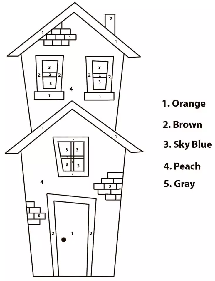 House Color by Number Worksheet - Coloring Pages