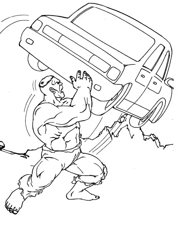 Hulk hält ein Auto