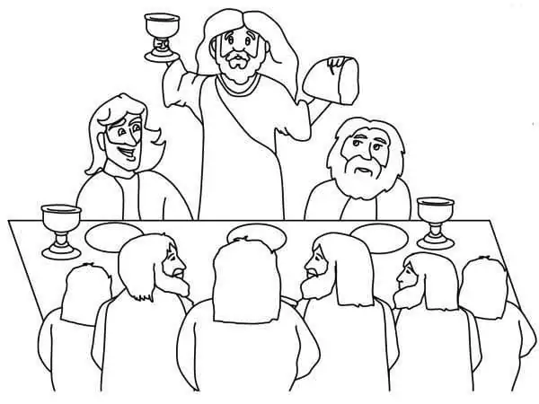 Ausmalbild Jesus und seine Jünger im Letzten Abendmahl