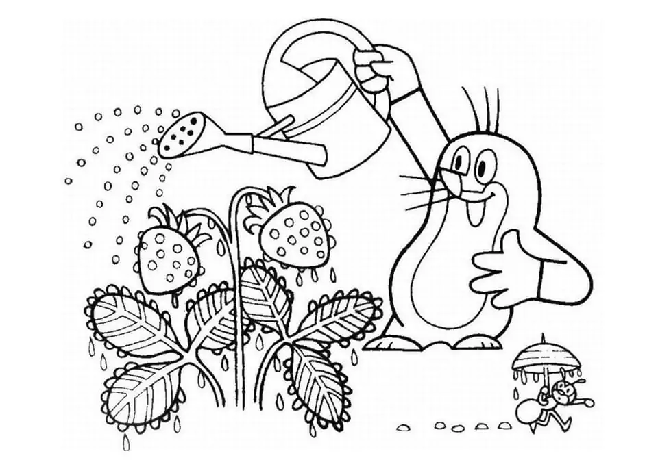 Krtek Watering Plant Coloring Page - Free Printable Coloring Pages for Kids