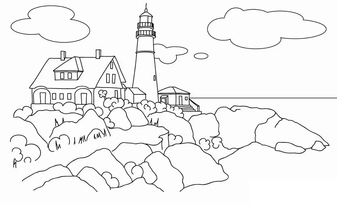 Lighthouse Landscape Coloring Page - Free Printable Coloring Pages for Kids