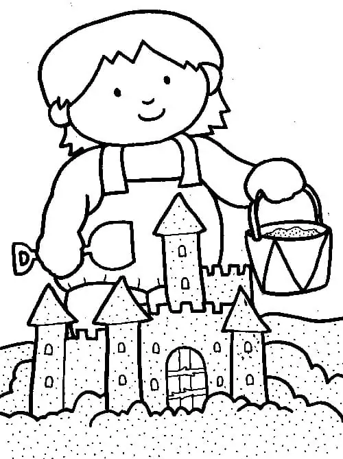 Little Girl Building A Sand Castle