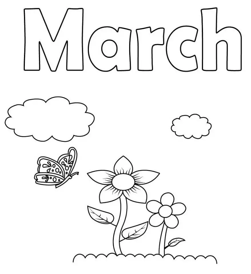 Rainbow and March Coloring Page - Free Printable Coloring Pages for Kids