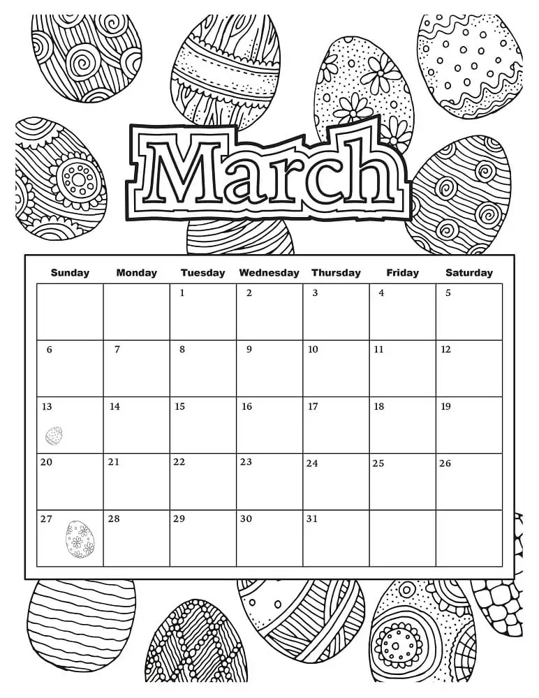 March Easter Calendar
